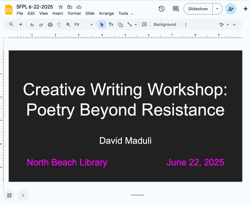Workshop: Poetry Beyond Resistance